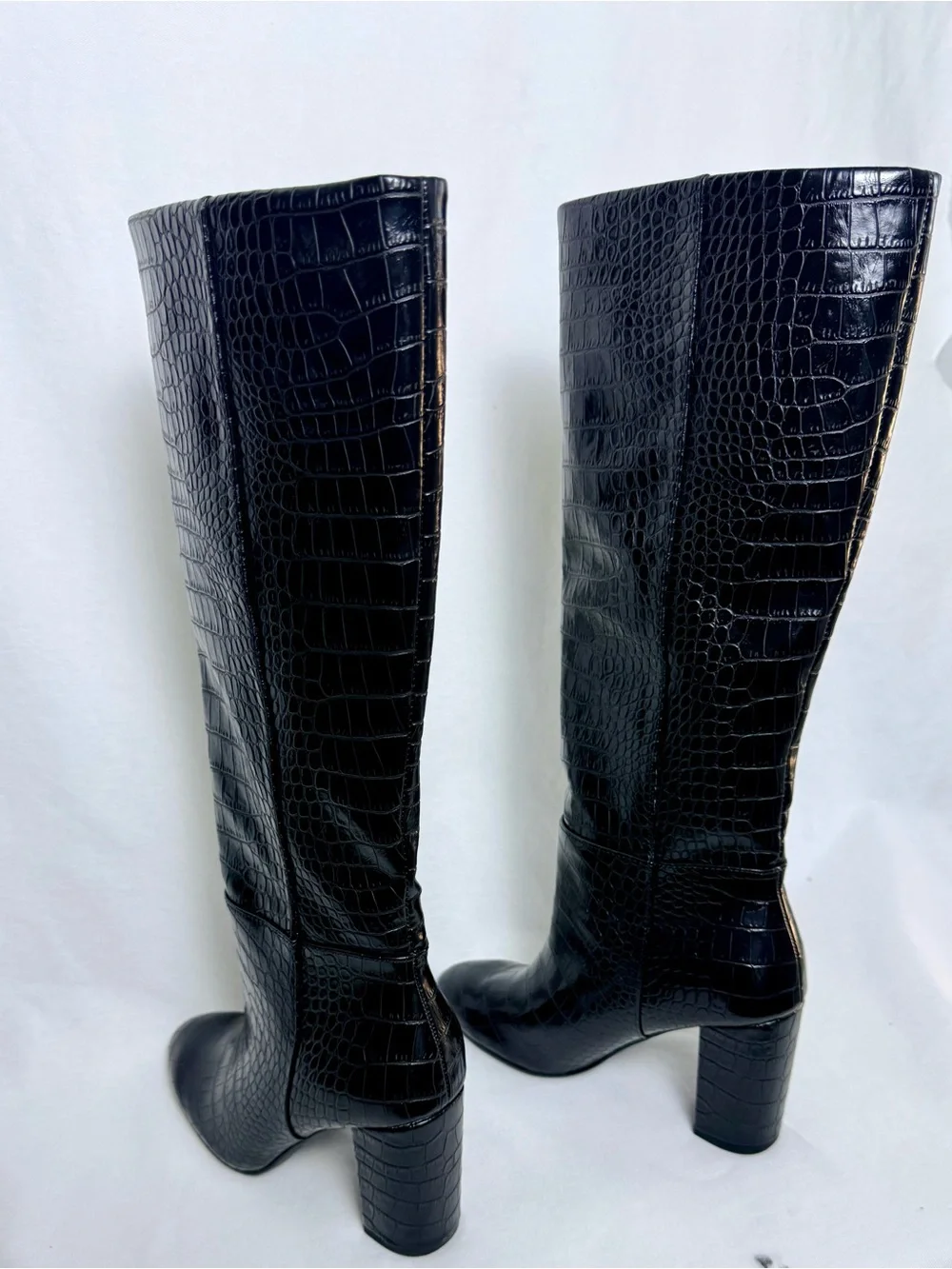 Chinese Laundry Black Croc-Embossed Knee high Boots